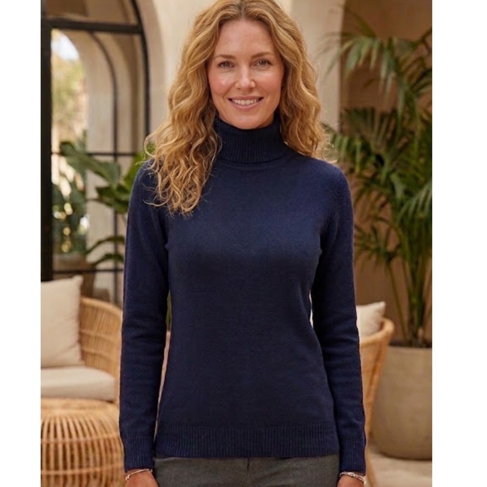 Lafayette 148 New York | 100% Wool Woman's Navy Blue Turtleneck Sweater, Size XL